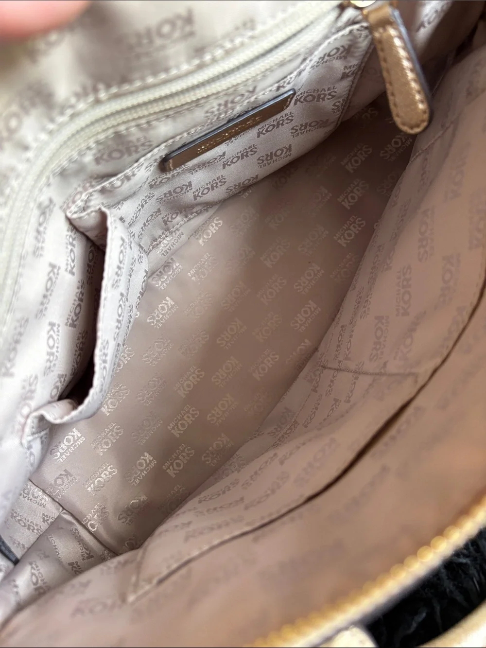 Michael Kors White and Gold Signature Dome Satchel